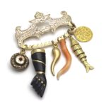 Rare Solid Gold Penca de Balangandan Charm Holder Brooch