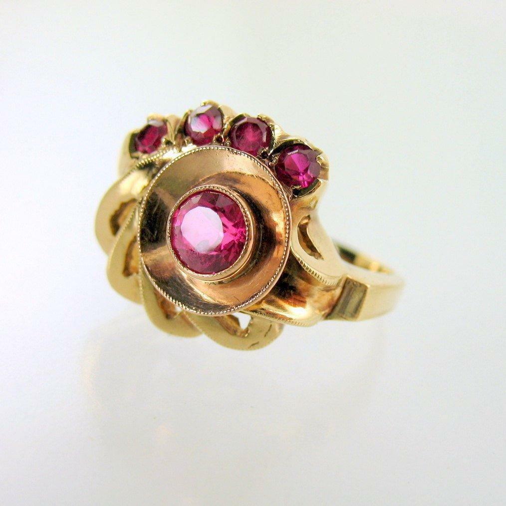 10k Gold Ruby Retro Ring Two Tone Yellow Rose Gold