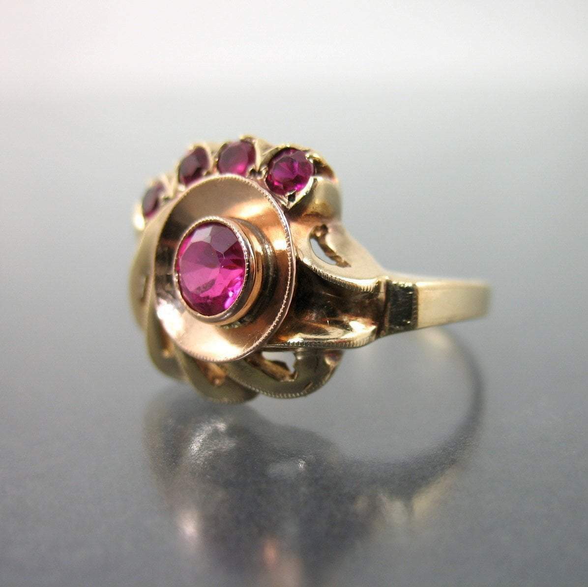 10k Gold Ruby Retro Ring Two Tone Yellow Rose Gold
