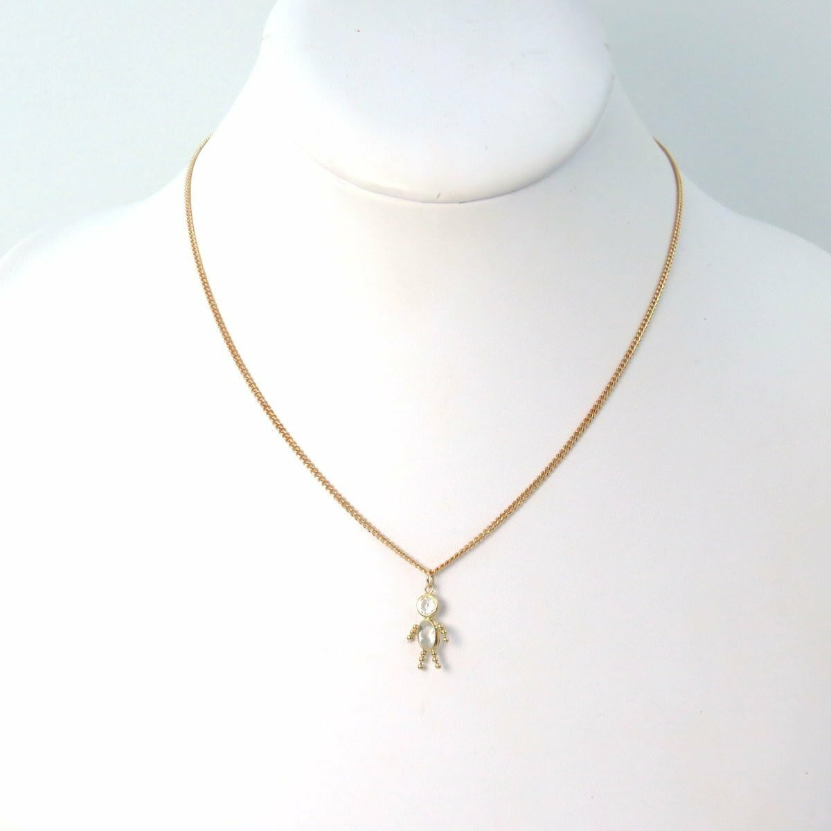 14k Gold CZ Stick Figure Pendant Necklace