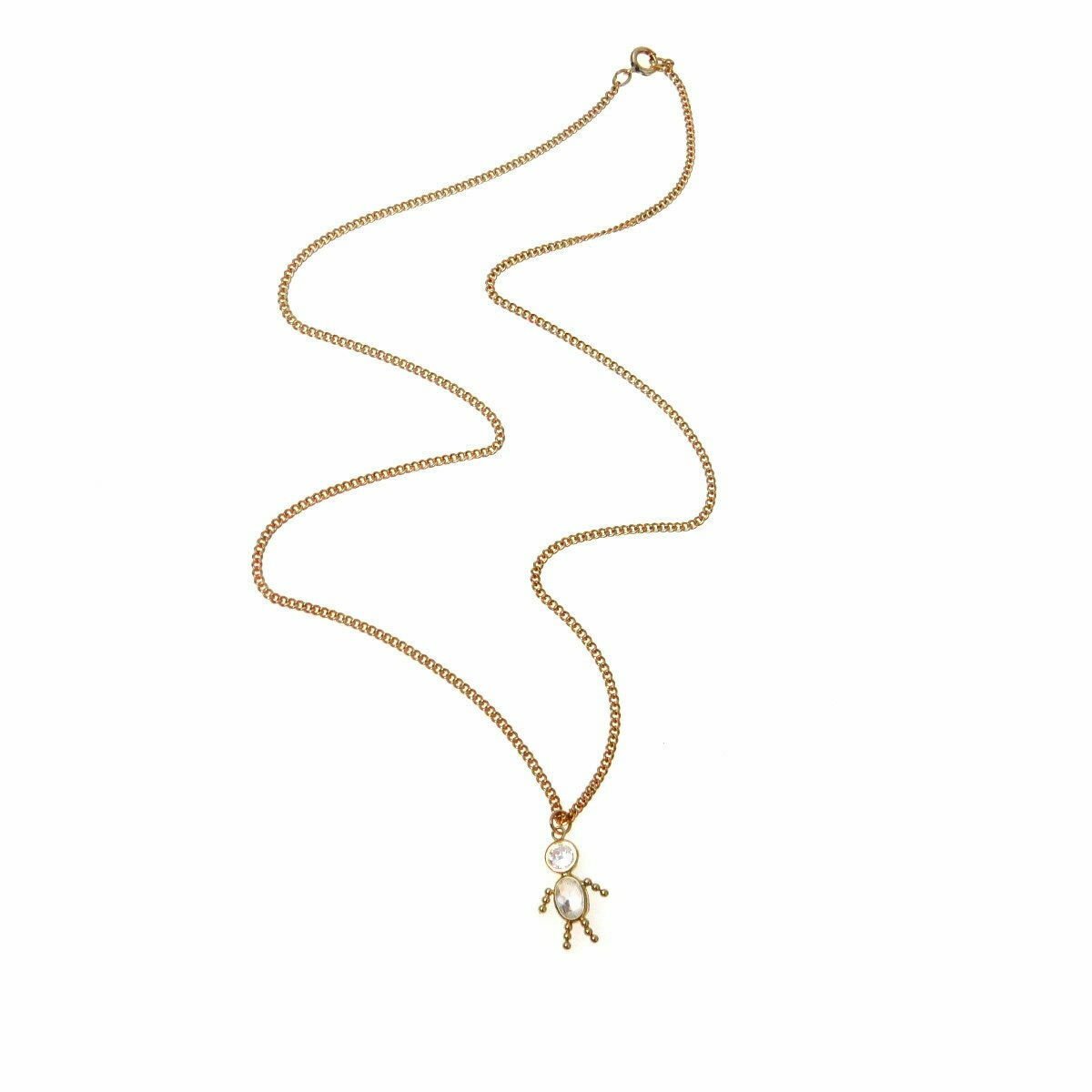 14k Gold CZ Stick Figure Pendant Necklace