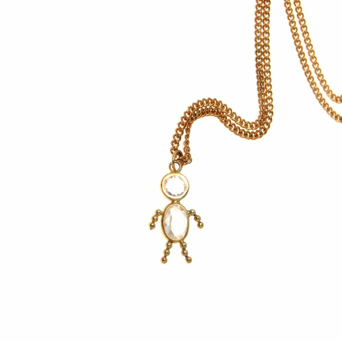 14k Gold CZ Stick Figure Pendant Necklace