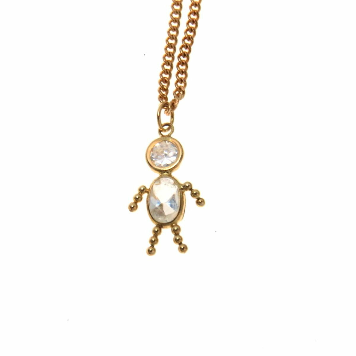 14k Gold CZ Stick Figure Pendant Necklace