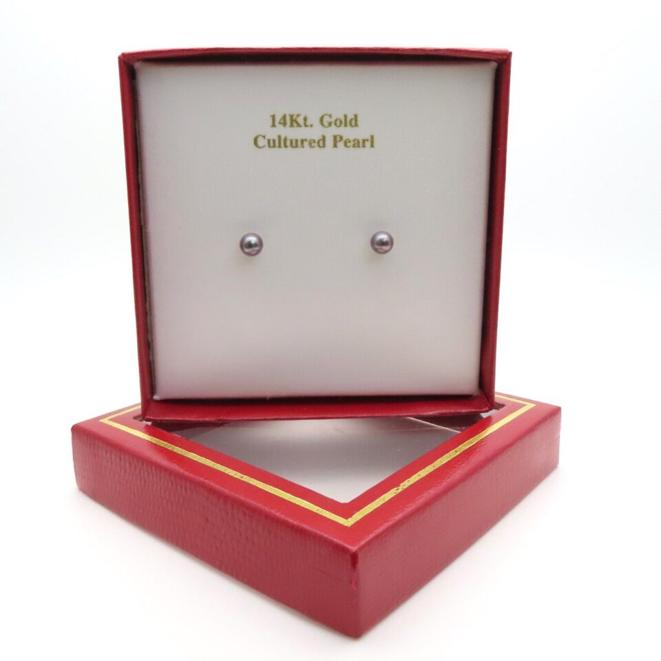 14k Gold Stormy Gray Pearl Stud Earrings