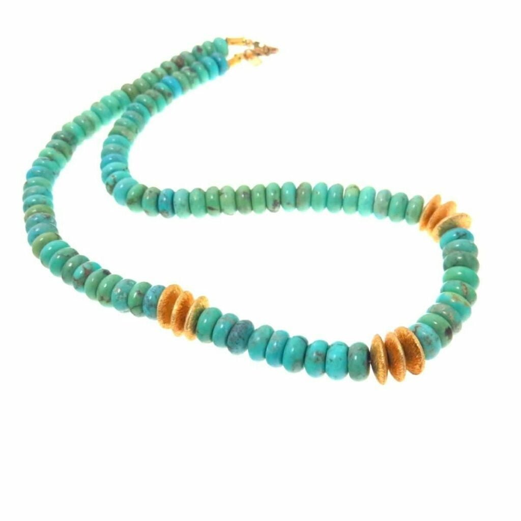 American Turquoise and Gold Vermeil Heishi Necklace