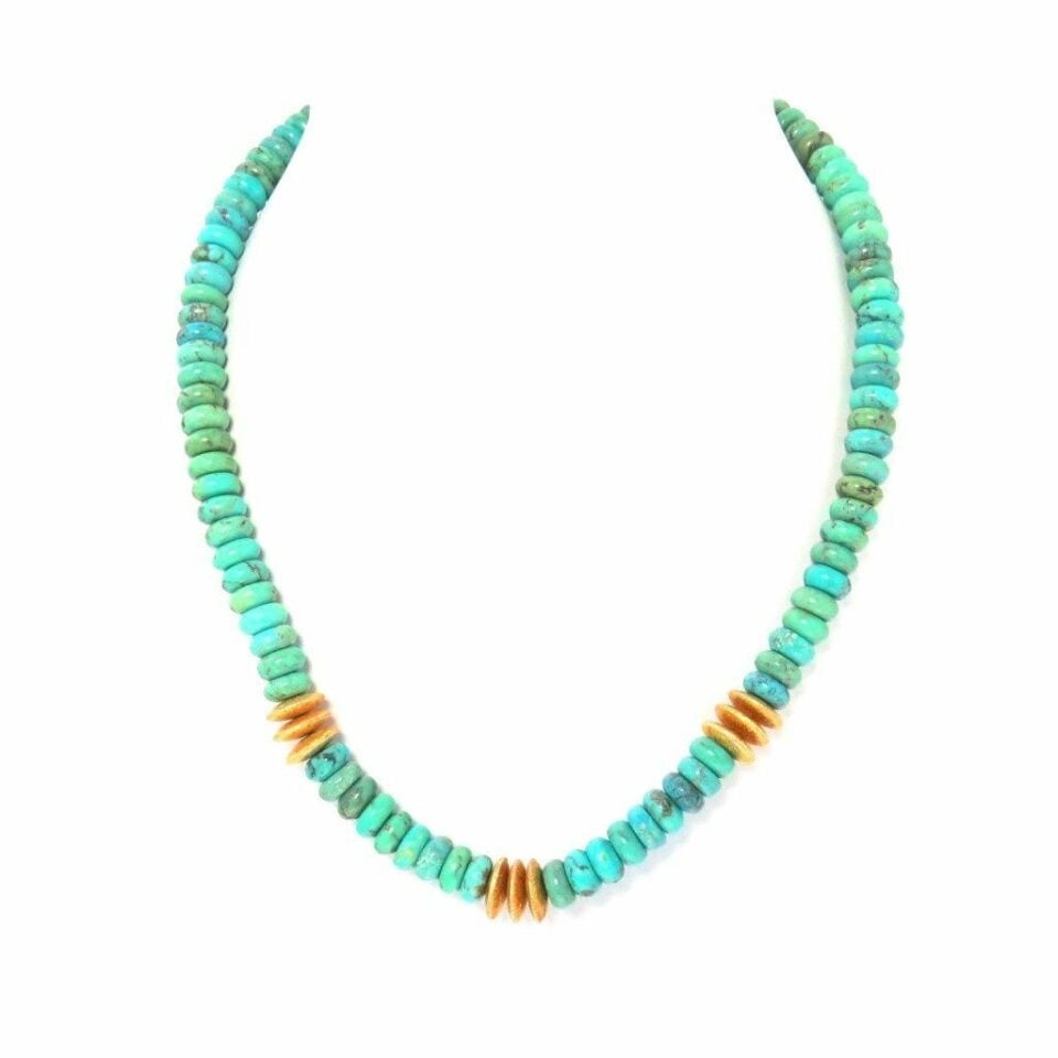 American Turquoise and Gold Vermeil Heishi Necklace