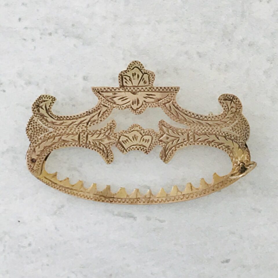 Rare Solid Gold Penca de Balangandan Charm Holder Brooch from Brazil