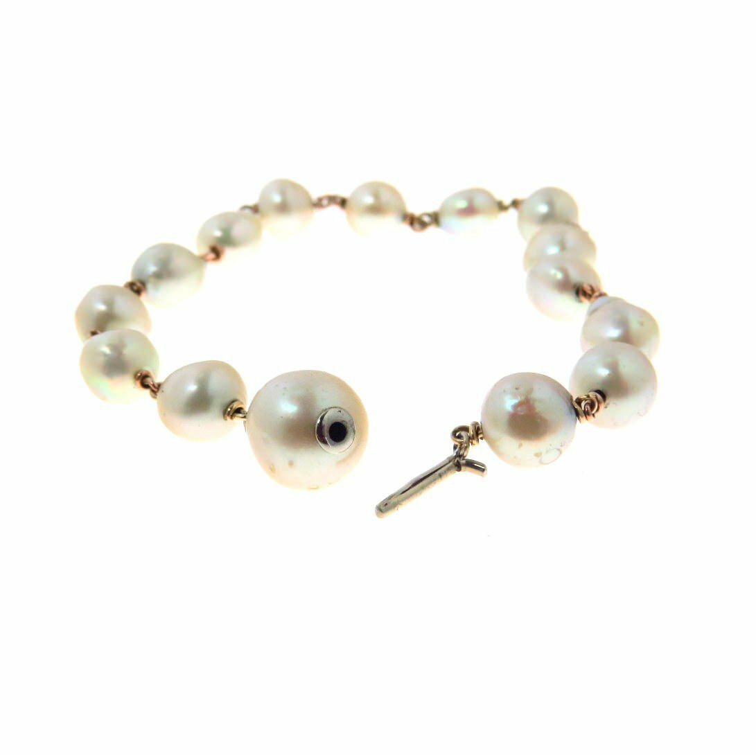 Antique Natural Baroque Pearls 10k Gold Bracelet Rosary Style