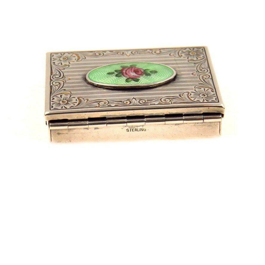 Antique Sterling Silver Guilloche Enamel Pill Box