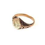 Antique Victorian Deeply Carved 10 K Gold Signet Ring Initials H.E.B.