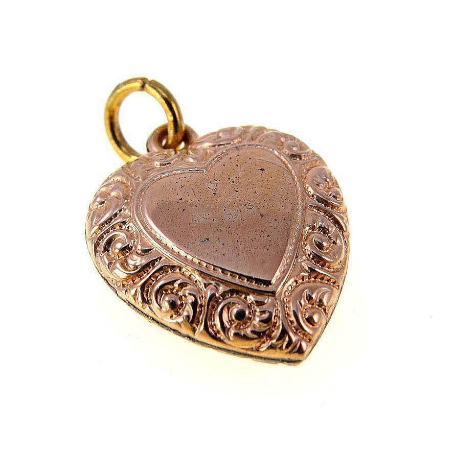 Antique Victorian Puffy Heart Charm Repousse Frame Gold Filled