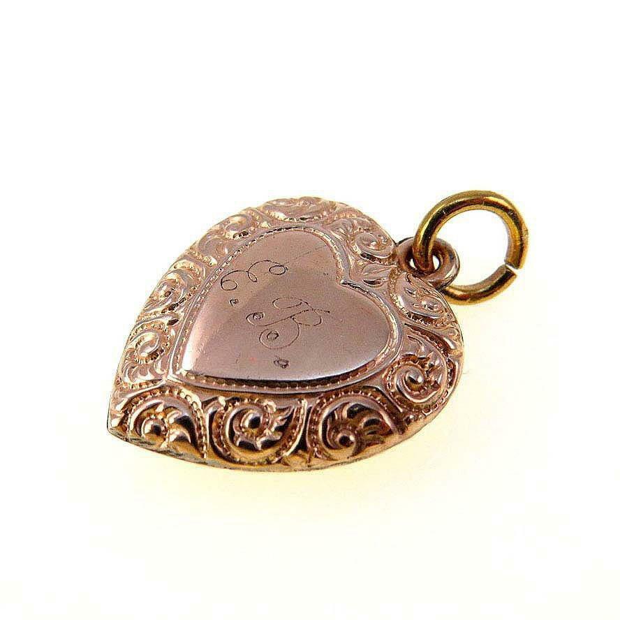 Antique Victorian Puffy Heart Charm Repousse Frame Gold Filled