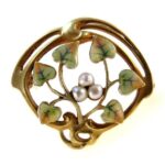 Art Nouveau 14k Gold Enamel Seed Pearl Brooch Bippart & Co