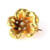 Art Nouveau 14k Gold Forget Me Not Flower Pin with Rose Cut Diamonds