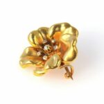 Art Nouveau 14k Gold Forget Me Not Flower Pin with Rose Cut Diamonds