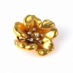 Art Nouveau 14k Gold Forget Me Not Flower Pin with Rose Cut Diamonds