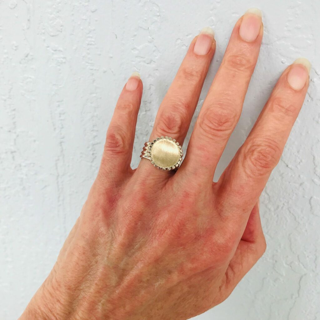 Brushed 14k Gold and Sterling Silver Dome Ring