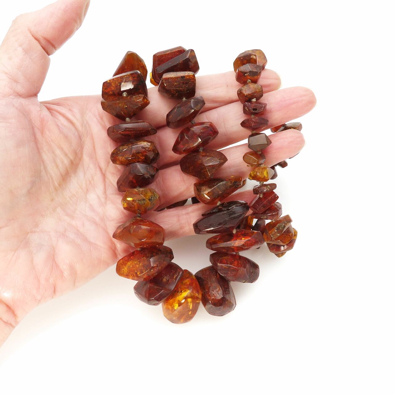 Vintage Natural Graduated Cognac Amber Nugget Statement Necklace