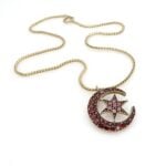 Victorian Moon Star Bohemian Garnet Pendant Necklace, antique brooch conversion