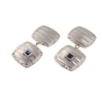 Edwardian 14k White Gold Sapphires Pin Stripe Cufflinks