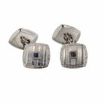 Edwardian 14k White Gold Sapphires Pin Stripe Cufflinks
