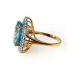 Estate 14k Gold 9ct Topaz Diamond Halo Cocktail Ring