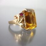 Estate Huge Citrine Art Deco to Retro 14k Gold Ring Ruby Accents