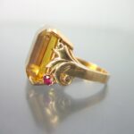 Estate Huge Citrine Art Deco to Retro 14k Gold Ring Ruby Accents