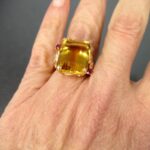 Estate Huge Citrine Art Deco to Retro 14k Gold Ring Ruby Accents