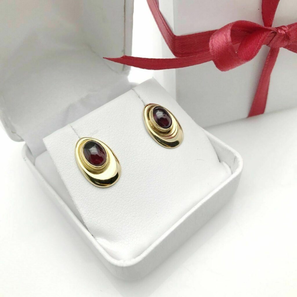 Garnet and Gold Minimalist Stud Earrings