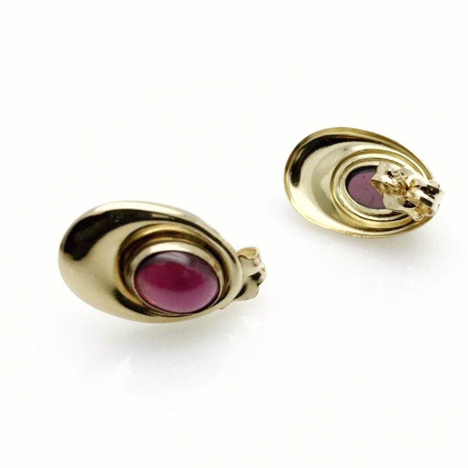 Garnet and Gold Minimalist Stud Earrings