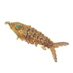 Gilt Sterling Filigree Wiggly Fish Vinaigrette Pendant
