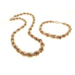Graduated Gold Rope Chain Statement Necklace Bracelet Set