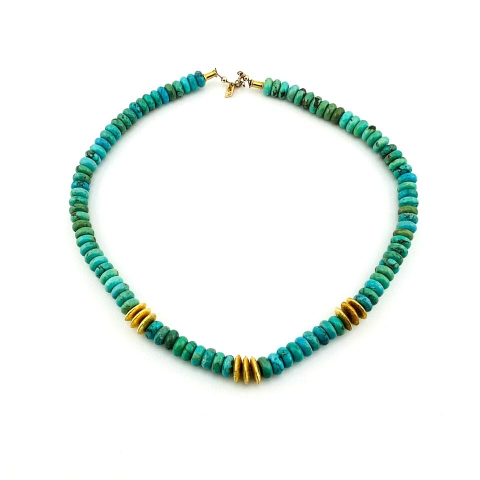 American Turquoise and Gold Vermeil Heishi Necklace