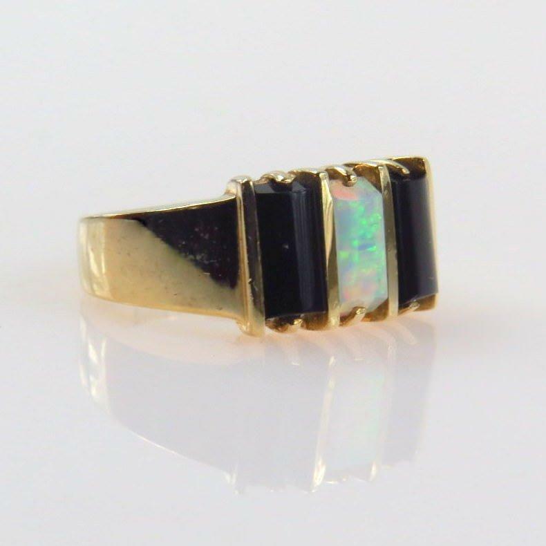 Jelly Opal Black Onyx Solid Gold Ring Size 5.75