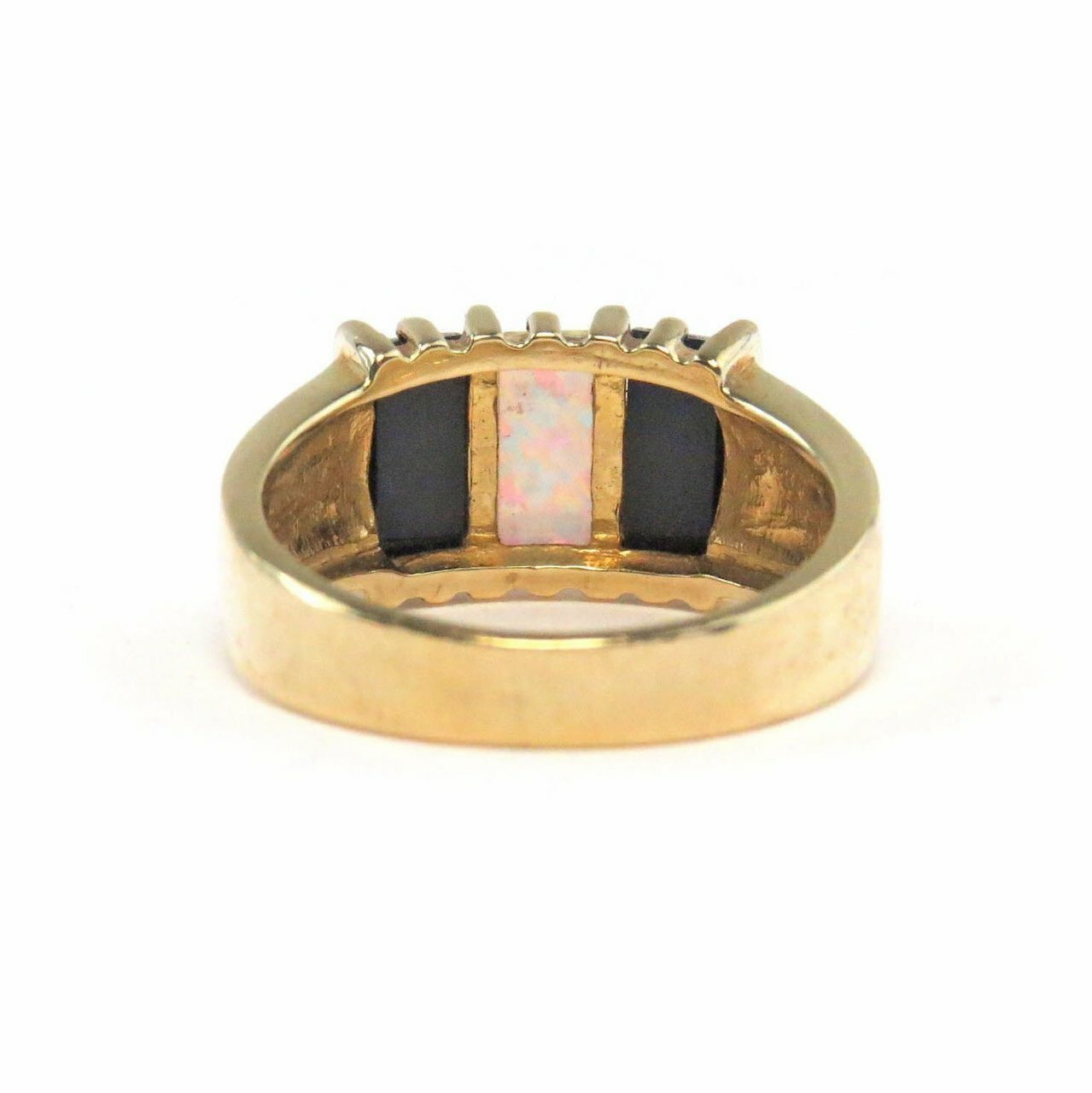 Jelly Opal Black Onyx Solid Gold Ring Size 5.75