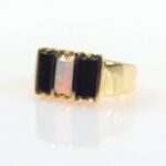 Jelly Opal Black Onyx Solid Gold Ring Size 5.75