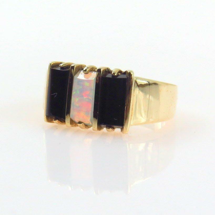 Jelly Opal Black Onyx Solid Gold Ring Size 5.75