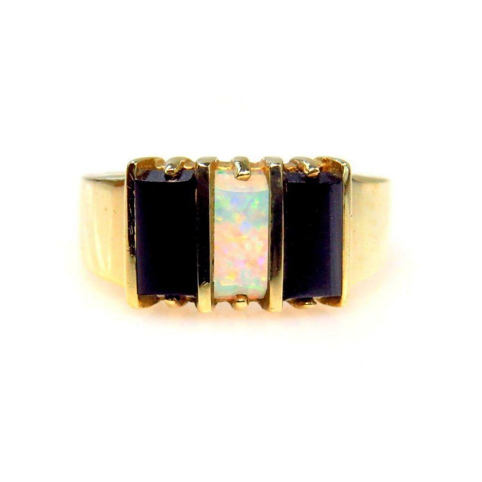 Jelly Opal Black Onyx Solid Gold Ring Size 5.75