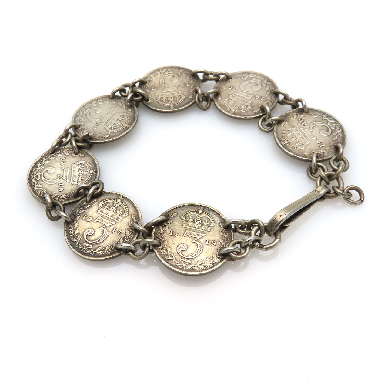 Antique King Edward 3 Pence Coin Bracelet