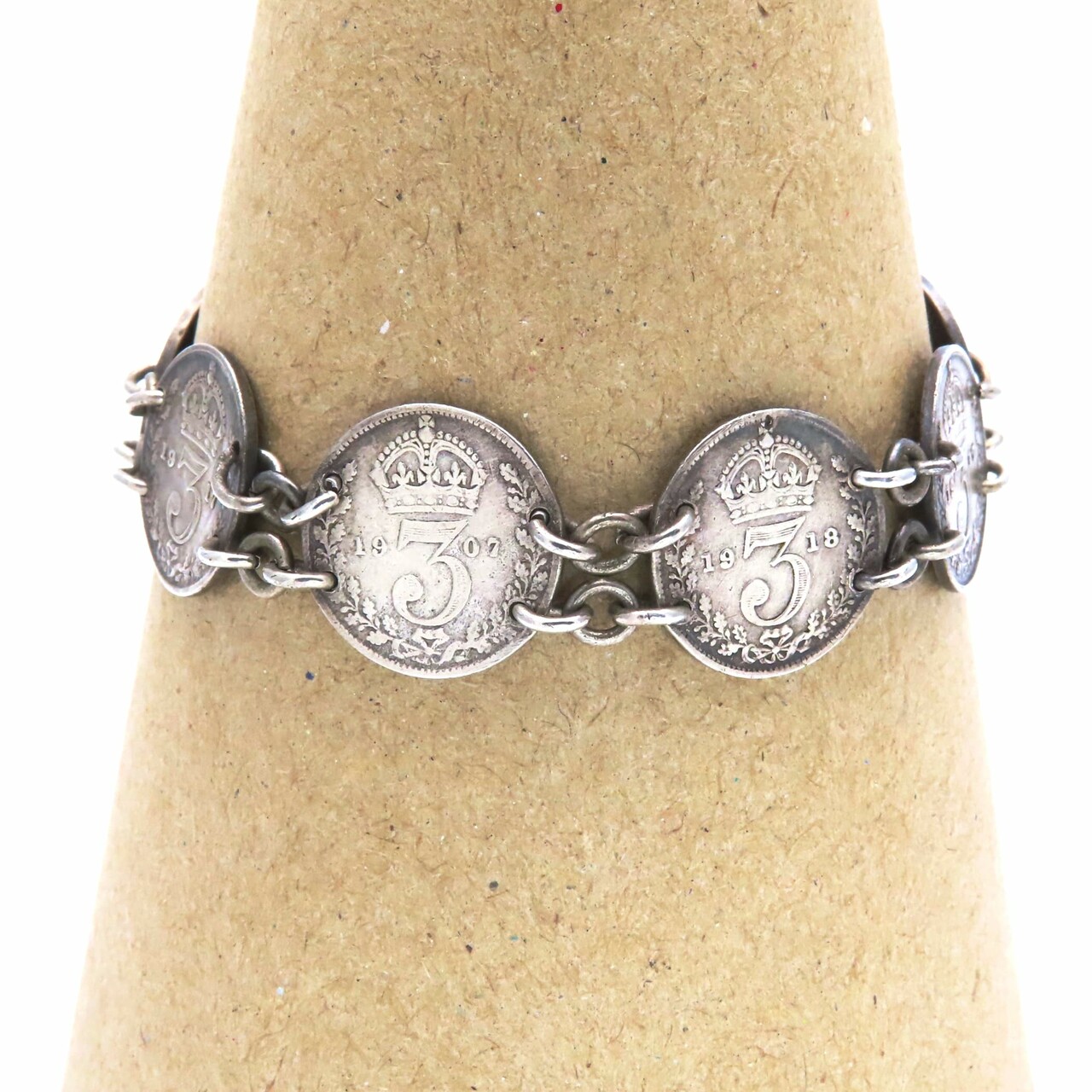 Antique King Edward 3 Pence Coin Bracelet