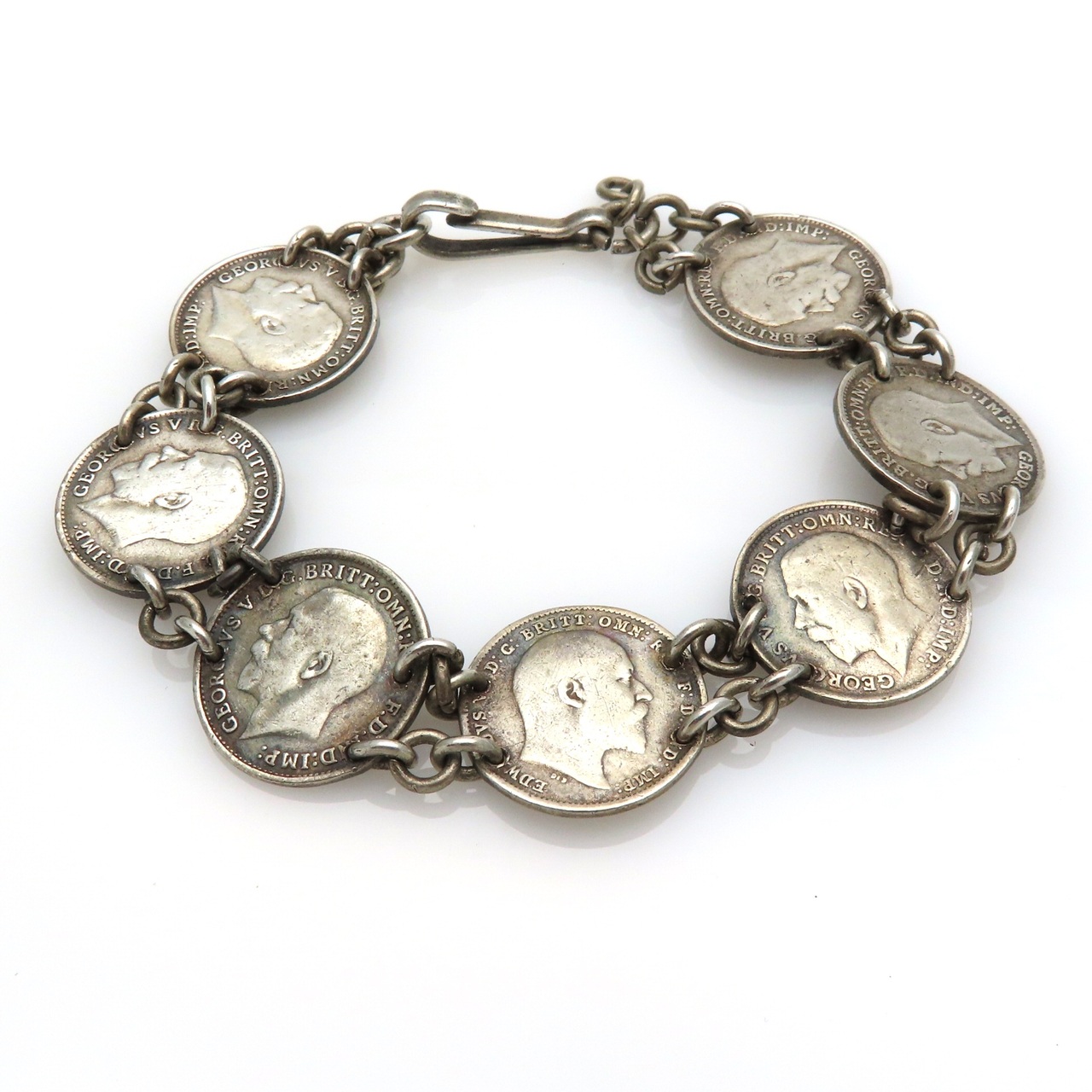 Antique King Edward 3 Pence Coin Bracelet