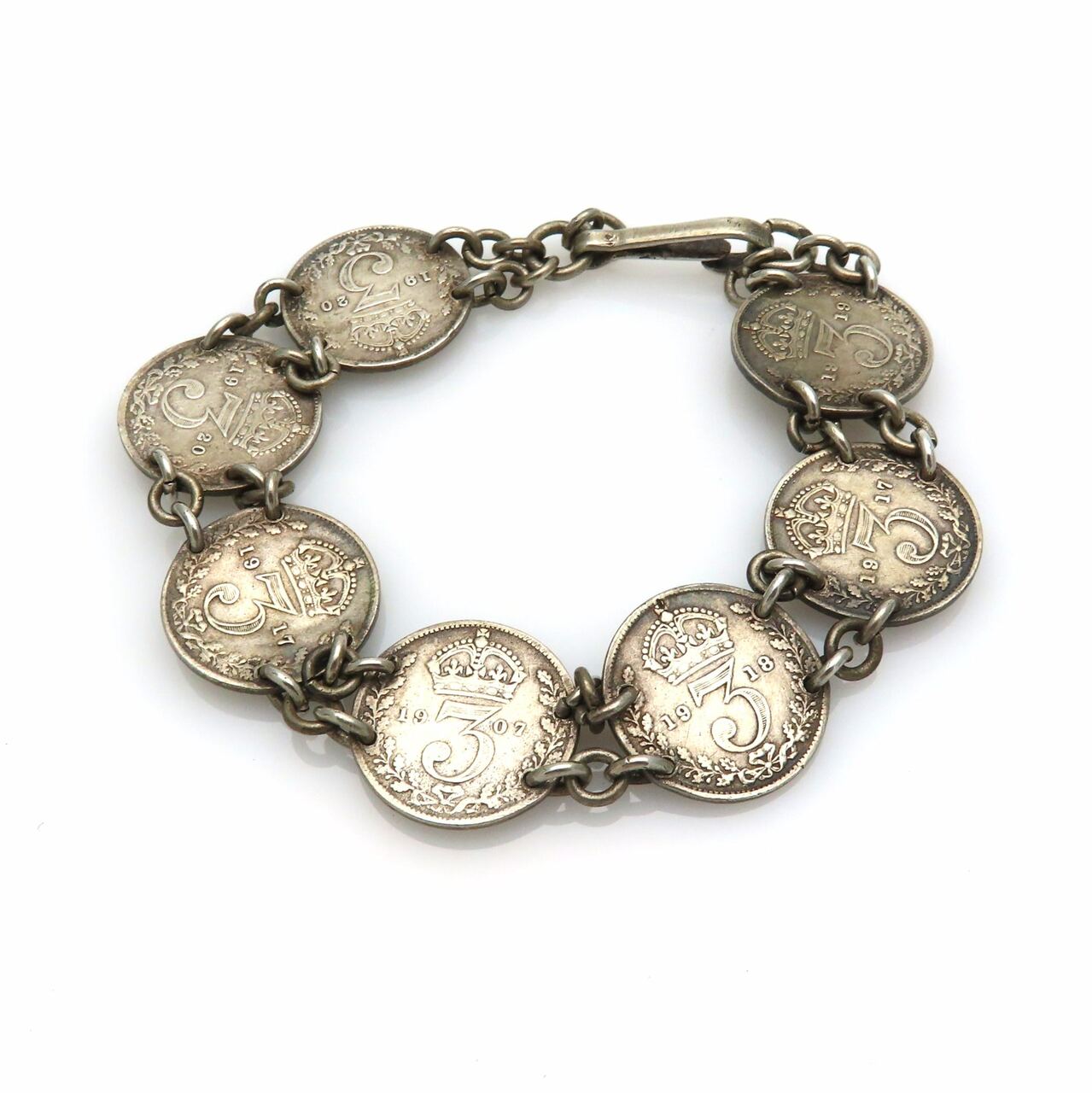 Antique King Edward 3 Pence Coin Bracelet