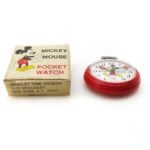 Vintage Bradley Mickey Mouse Pocket Watch in Original Box Model #6935 Red - Runs