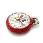 Vintage Bradley Mickey Mouse Pocket Watch in Original Box Model #6935 Red - Runs