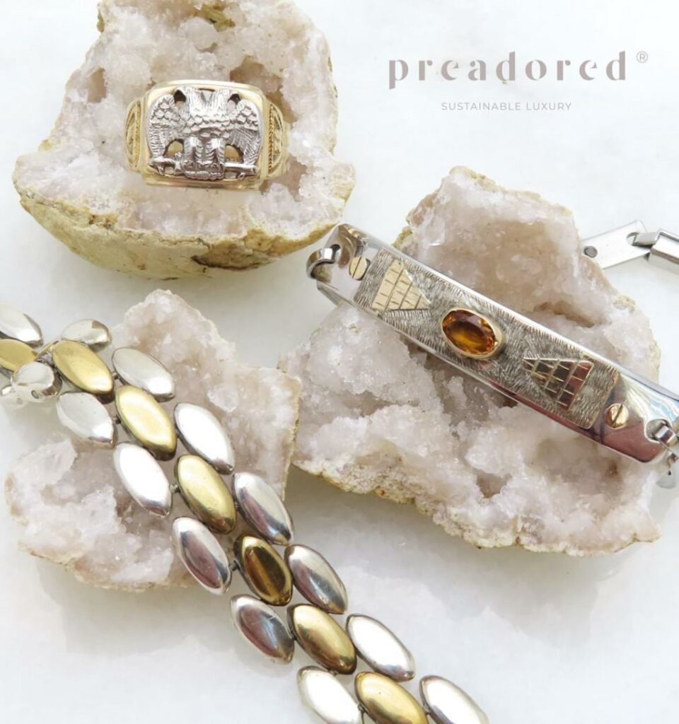 Artisan Made Stainless Steel 18k Gold Citrine ID Bracelet