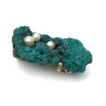 Modernist Brutalist Pin Brooch - Azurite Druzy and Pearls
