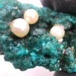 Modernist Brutalist Pin Brooch - Azurite Druzy and Pearls