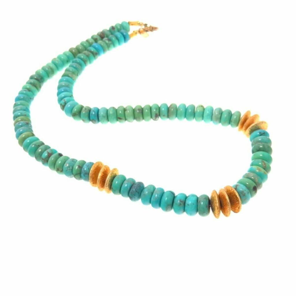 American Turquoise and Gold Vermeil Heishi Necklace