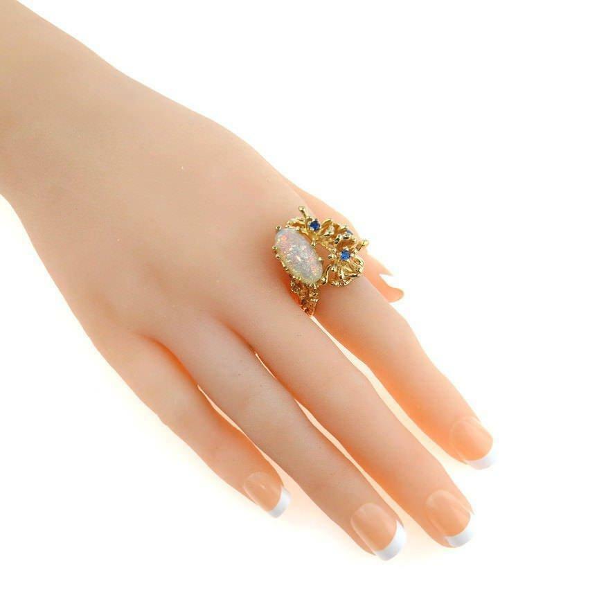 Panetta Modernist Brutalist Gold Vermeil Ring Opal Sapphires Size 6